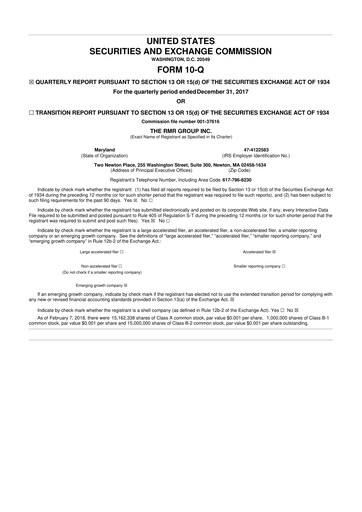 Thumbnail The RMR Group
 10-Q Quarterly Report FY2018 