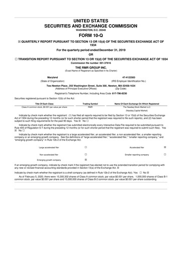 Thumbnail The RMR Group
 10-Q Quarterly Report FY2020 