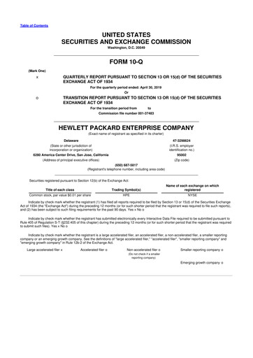 Thumbnail Hewlett Packard Enterprise 10-Q Quarterly Report FY2019 