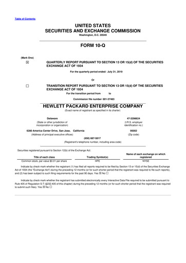 Thumbnail Hewlett Packard Enterprise 10-Q Quarterly Report FY2019 