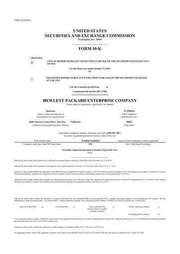 Thumbnail Hewlett Packard Enterprise 10-K Annual Report 2019