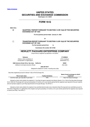 Thumbnail Hewlett Packard Enterprise 10-Q Quarterly Report FY2020 