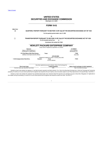 Thumbnail Hewlett Packard Enterprise 10-Q Quarterly Report FY2022 