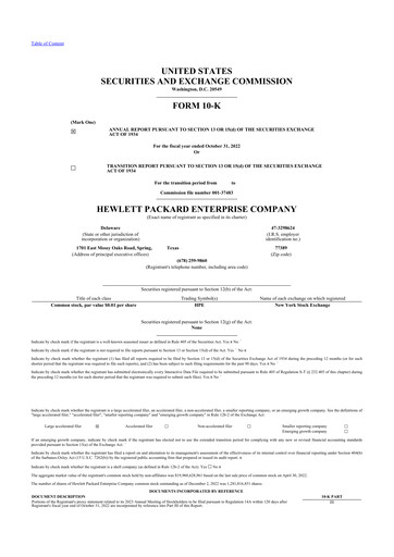 Thumbnail Hewlett Packard Enterprise 10-K Annual Report 2022