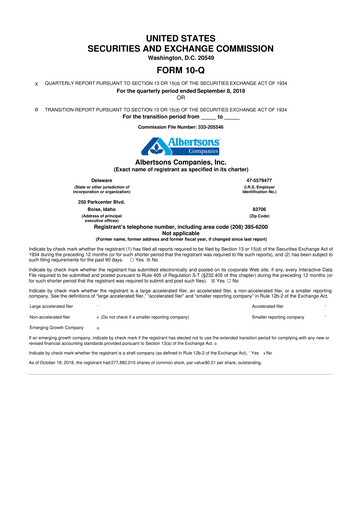 Thumbnail Albertsons 10-Q Quarterly Report FY2018 