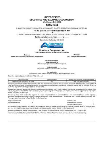 Thumbnail Albertsons 10-Q Quarterly Report FY2021 