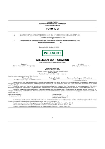 Miniature WillScot 10-Q Rapport trimestriel 2020 