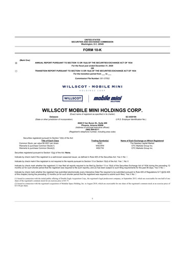 Miniature WillScot 10-K Rapport annuel 2020