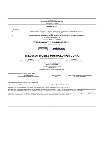 Miniature WillScot 10-K Rapport annuel 2022