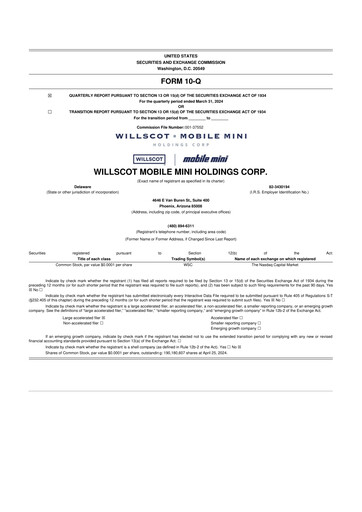 Miniature WillScot 10-Q Rapport trimestriel 2024 