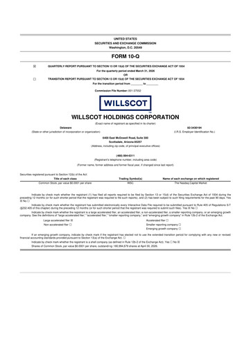 Thumbnail WillScot 10-Q Quarterly Report FY 