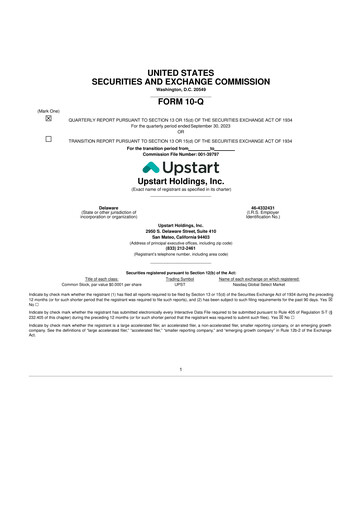 Miniature Upstart 10-Q Rapport trimestriel 2023 