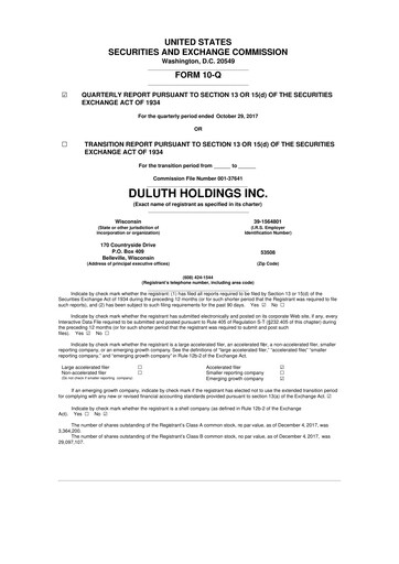 Thumbnail Duluth Holdings 10-Q Quarterly Report FY2018 