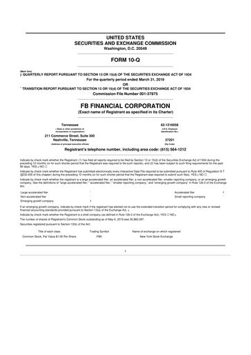 Thumbnail FB Financial 10-Q Quarterly Report FY2019 