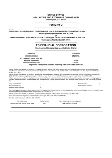Thumbnail FB Financial 10-Q Quarterly Report FY2019 