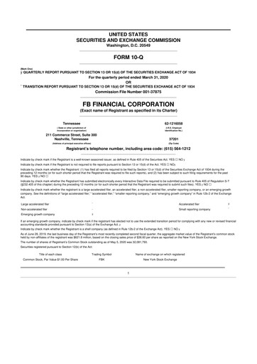 Thumbnail FB Financial 10-Q Quarterly Report FY2020 