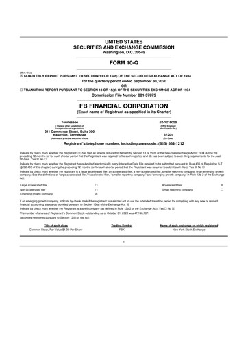 Thumbnail FB Financial 10-Q Quarterly Report FY2020 