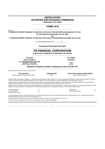 Thumbnail FB Financial 10-Q Quarterly Report FY2022 