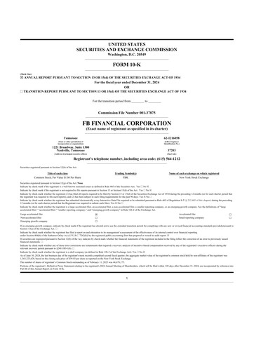 Thumbnail FB Financial 10-K Annual Report 2024