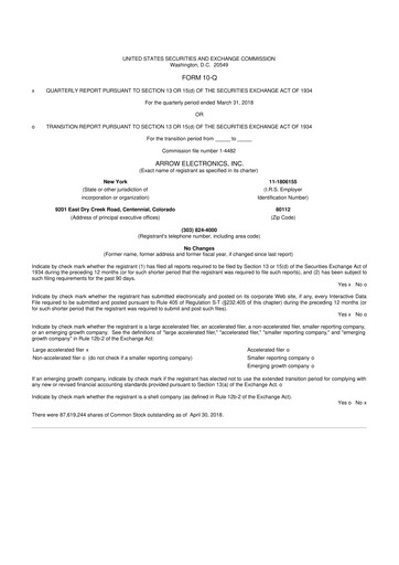 Thumbnail Arrow Electronics
 10-Q Quarterly Report FY2018 