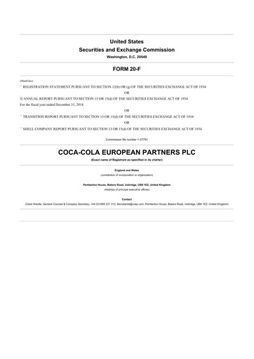 Thumbnail Coca-Cola European Partners
 20-F Annual Report 2018