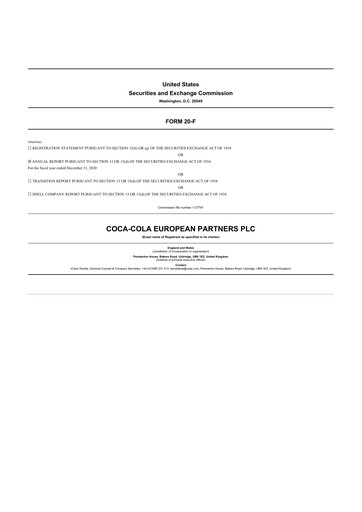 Thumbnail Coca-Cola European Partners
 20-F Annual Report 2020