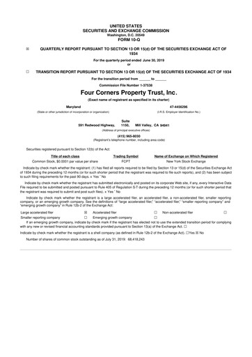Thumbnail Four Corners Property Trust 10-Q Quarterly Report FY2019 
