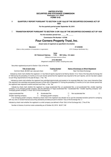 Thumbnail Four Corners Property Trust 10-Q Quarterly Report FY2019 