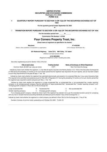 Thumbnail Four Corners Property Trust 10-Q Quarterly Report FY2020 