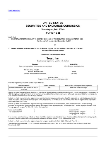 Thumbnail Toast 10-Q Quarterly Report FY2021 