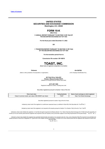 Thumbnail Toast 10-K Annual Report 2022