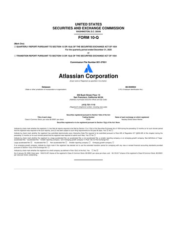 Thumbnail Atlassian 10-Q Quarterly Report FY2026 