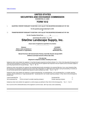 Miniature SiteOne Landscape Supply
 10-Q Rapport trimestriel 2016 