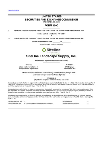 Miniature SiteOne Landscape Supply
 10-Q Rapport trimestriel 2016 