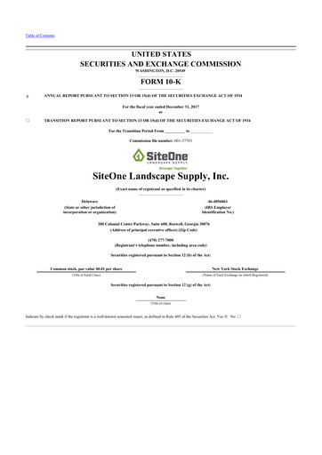 Miniature SiteOne Landscape Supply
 10-K Rapport annuel 2017
