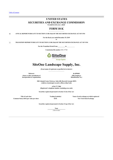 Miniature SiteOne Landscape Supply
 10-K Rapport annuel 2019