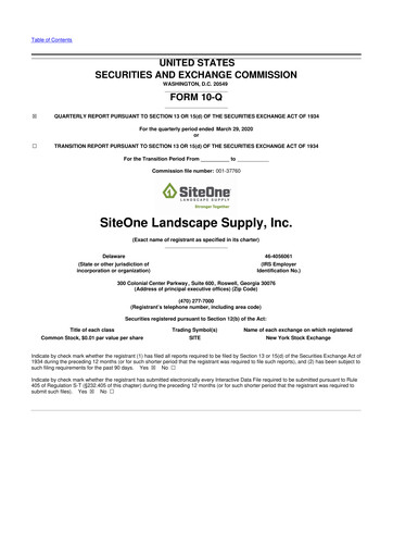 Miniature SiteOne Landscape Supply
 10-Q Rapport trimestriel 2020 
