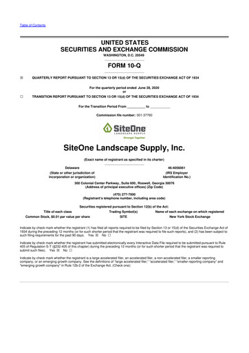 Miniature SiteOne Landscape Supply
 10-Q Rapport trimestriel 2020 