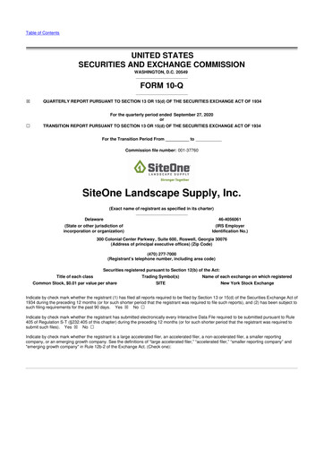 Miniature SiteOne Landscape Supply
 10-Q Rapport trimestriel 2020 