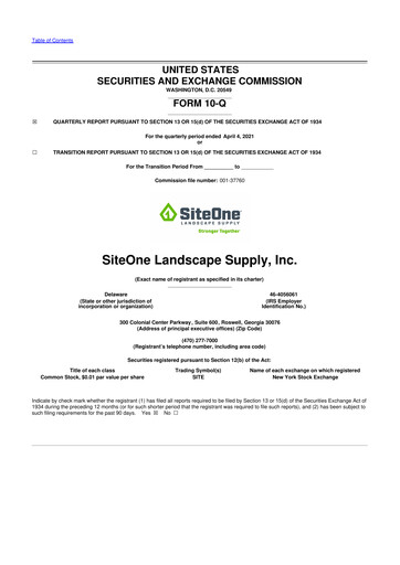 Miniature SiteOne Landscape Supply
 10-Q Rapport trimestriel 2021 