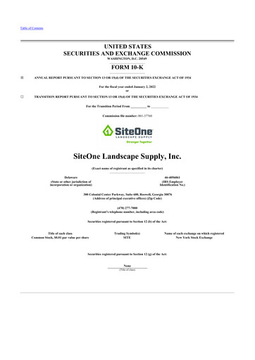 Miniature SiteOne Landscape Supply
 10-K Rapport annuel 2021