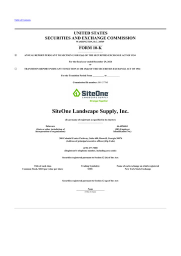 Miniature SiteOne Landscape Supply
 10-K Rapport annuel 2024