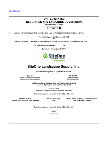 Thumbnail SiteOne Landscape Supply
 10-K Annual Report 2025