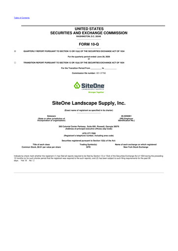 Thumbnail SiteOne Landscape Supply
 10-Q Quarterly Report FY2026 