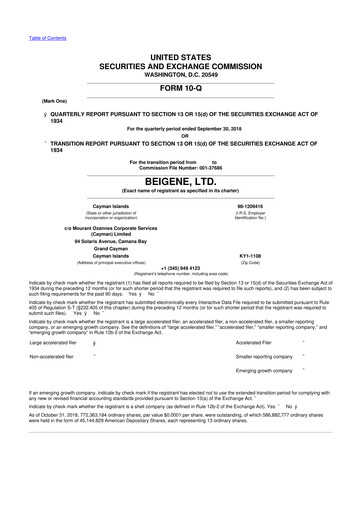 Thumbnail BeOne Medicines 10-Q Quarterly Report FY2018 