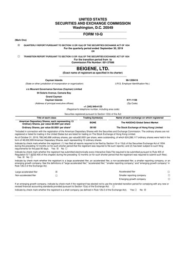 Thumbnail BeOne Medicines 10-Q Quarterly Report FY2019 