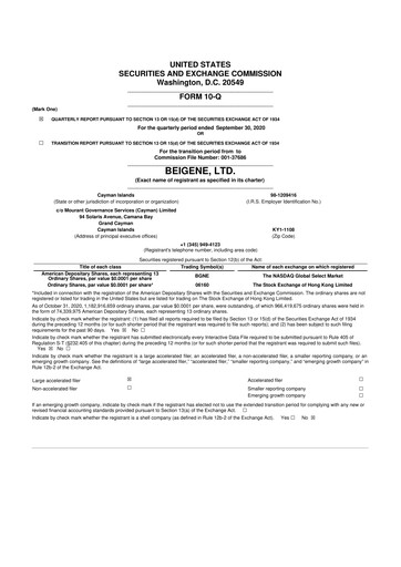 Thumbnail BeOne Medicines 10-Q Quarterly Report FY2020 