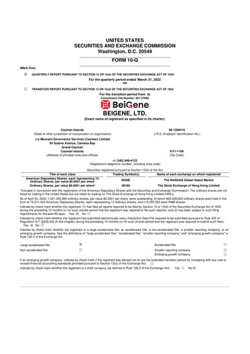 Thumbnail BeOne Medicines 10-Q Quarterly Report FY2022 