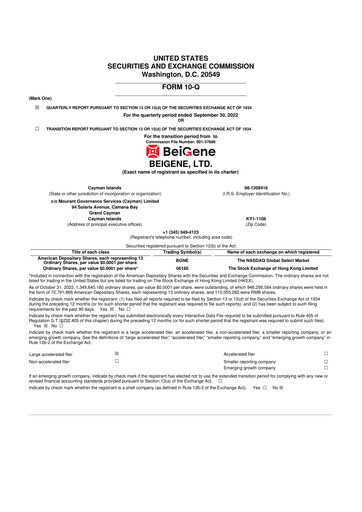 Thumbnail BeOne Medicines 10-Q Quarterly Report FY2022 