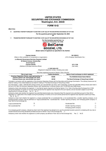 Thumbnail BeOne Medicines 10-Q Quarterly Report FY2023 